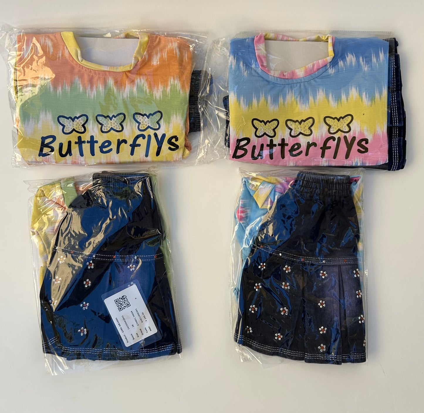 GM Butterfly top with jeans skirt