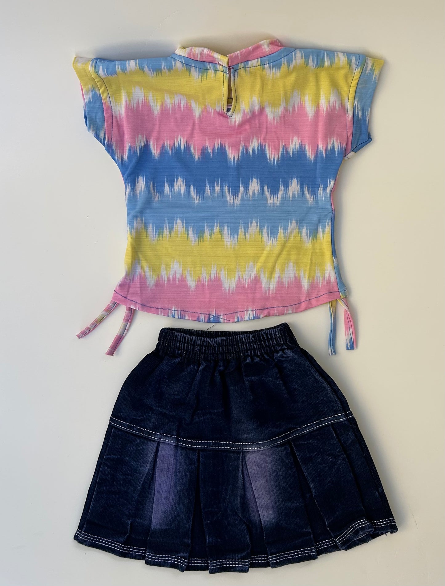 GM Butterfly top with jeans skirt