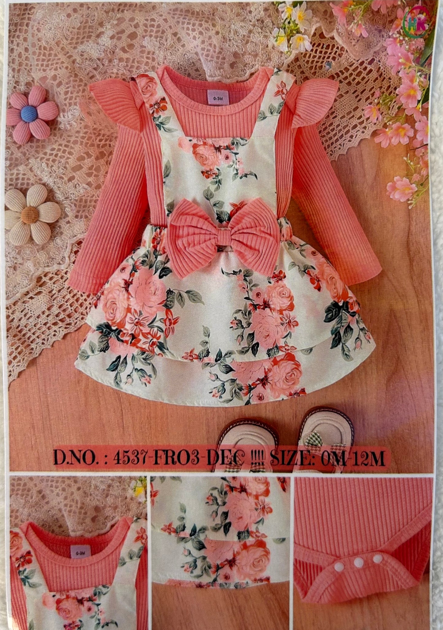 IM long sleeve peach flowery baby frock