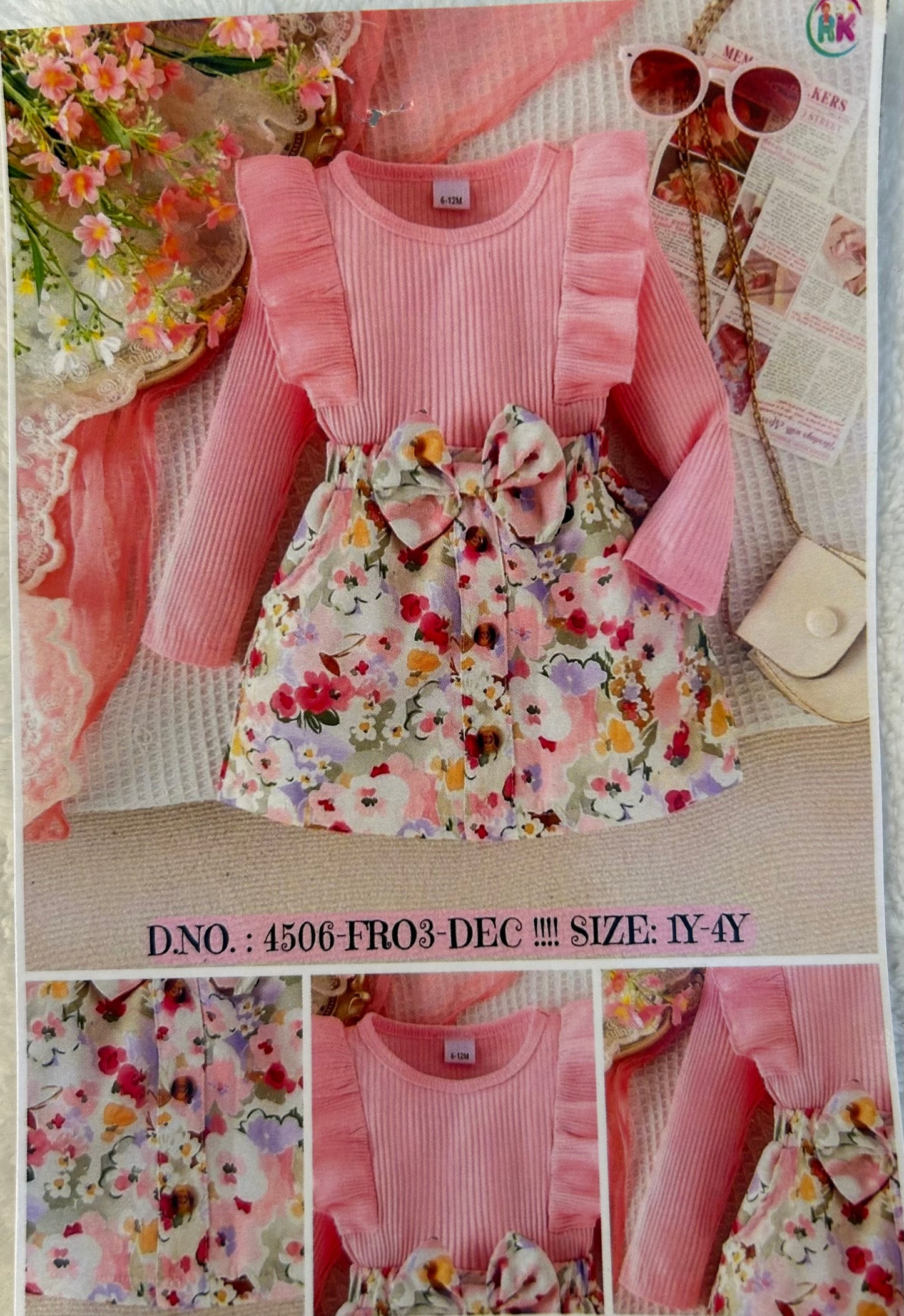 IM baby pink top with flowery skirt