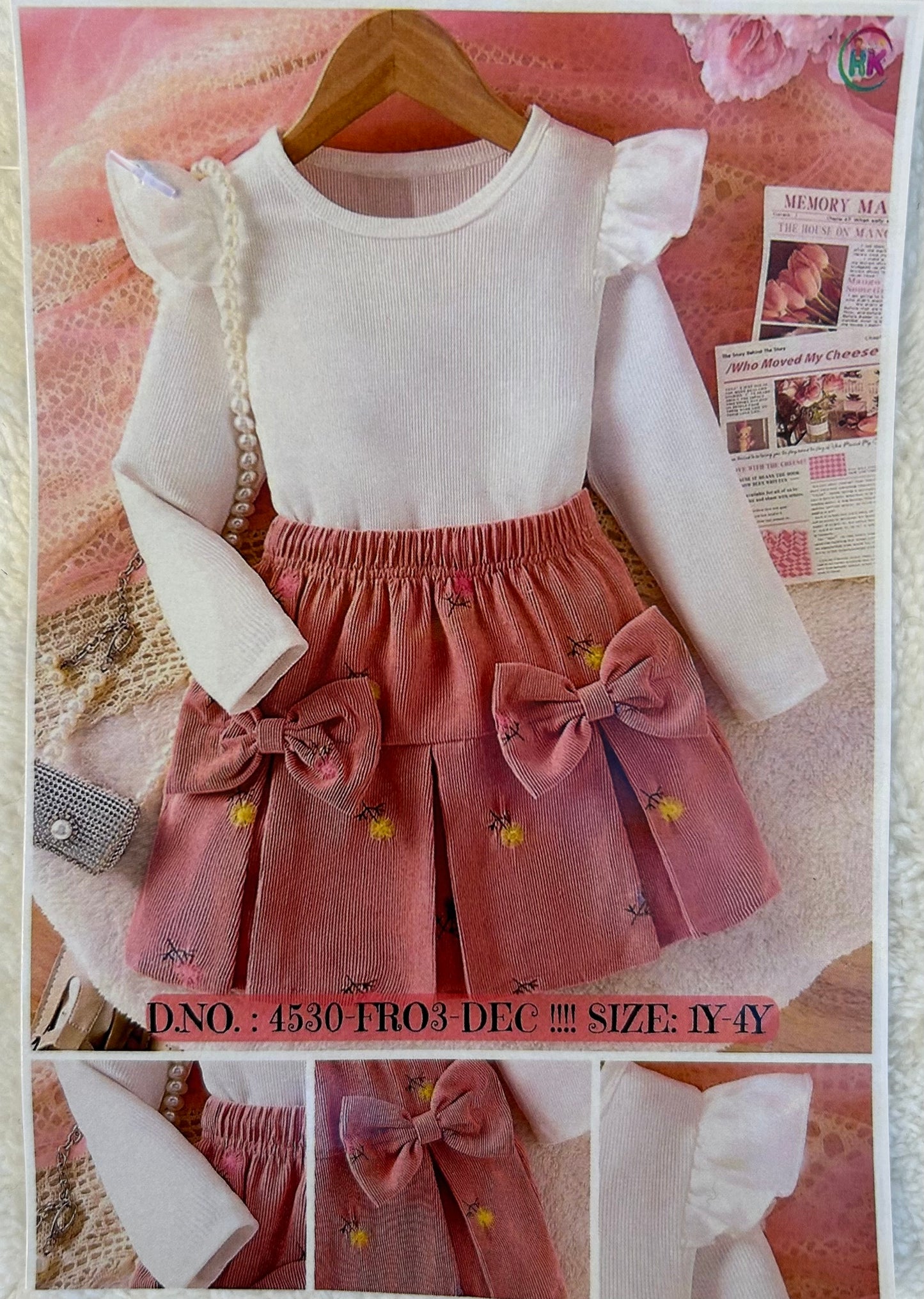 IM full sleeve white top with pink skirt with bow