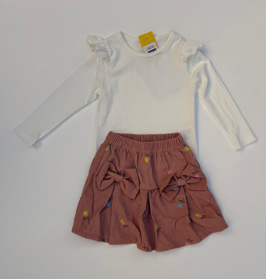 IM full sleeve white top with pink skirt with bow