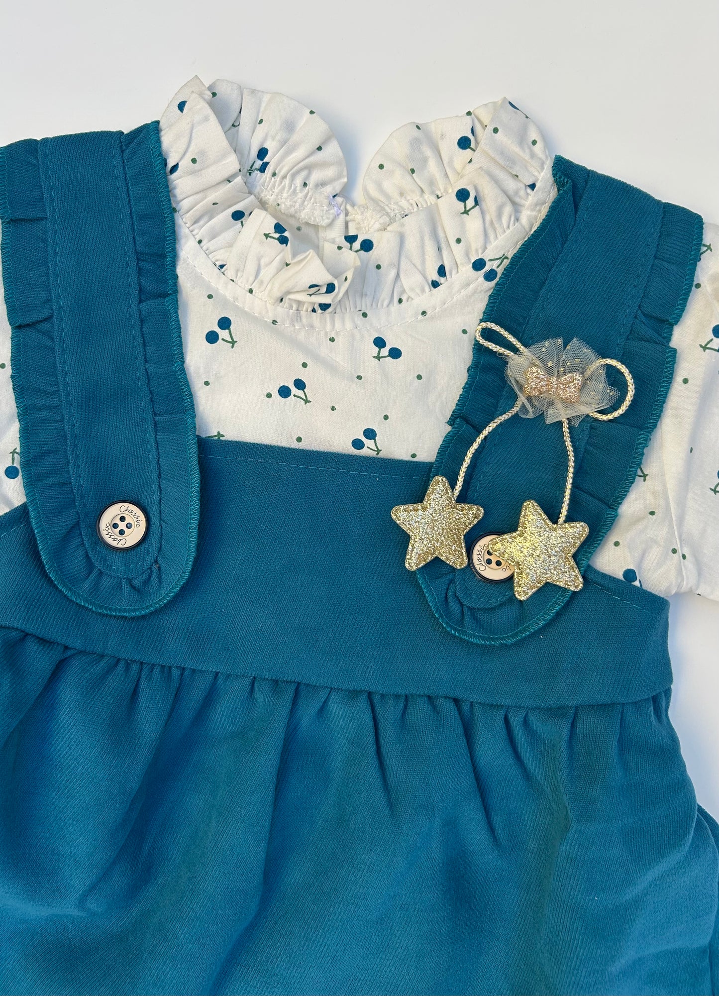 full sleeve white and peacock blue frock