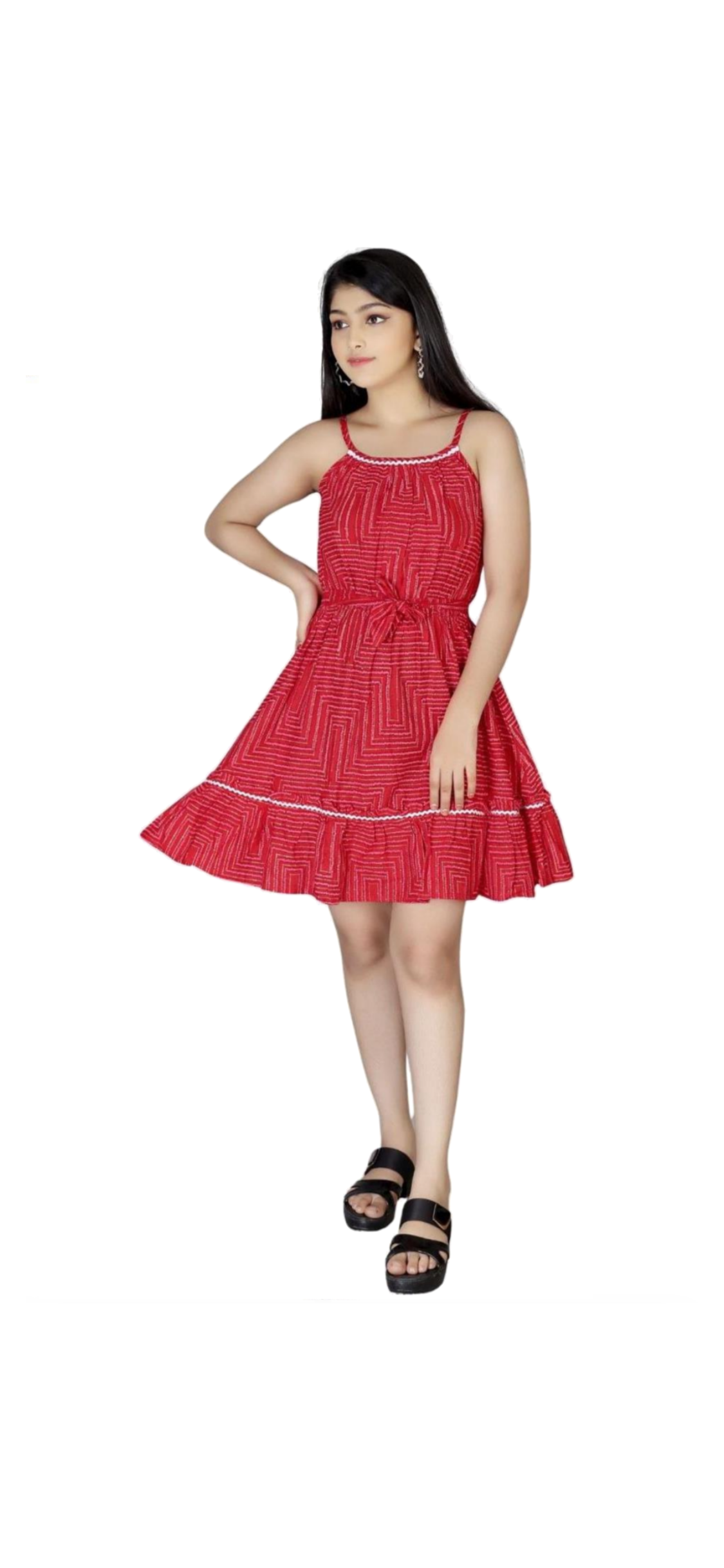 Cotton red frock with foil print