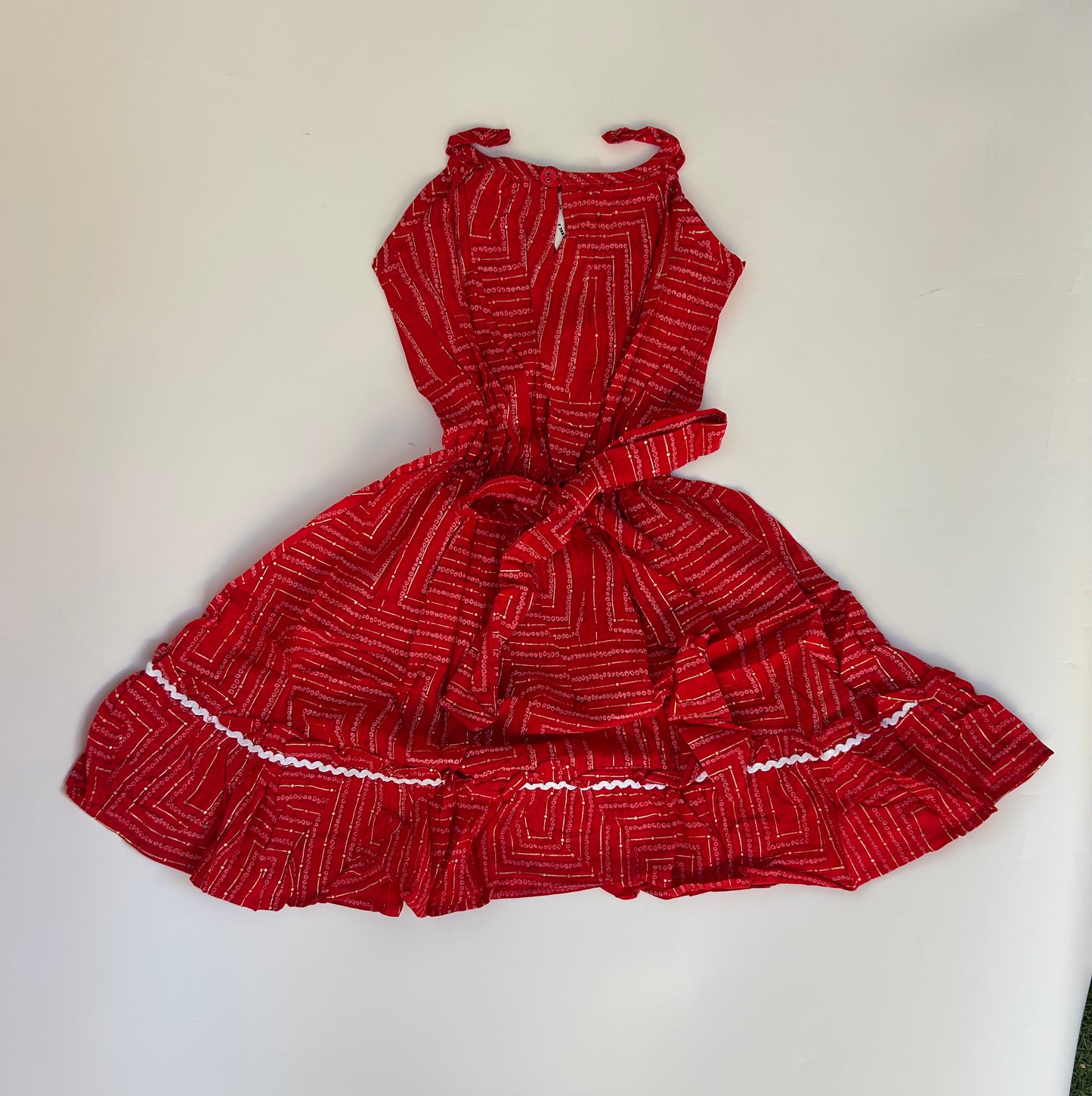 Cotton red frock with foil print