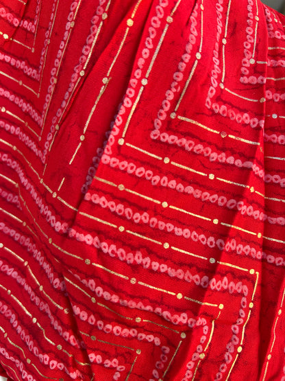 Cotton red frock with foil print