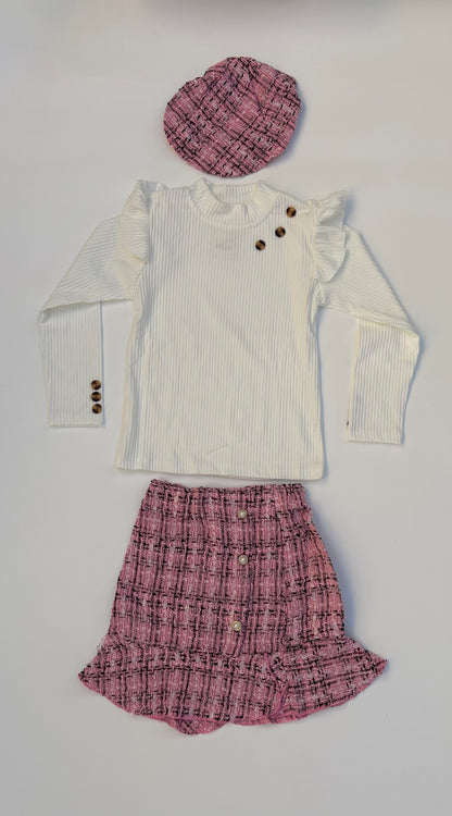 IM white long sleeve top with fancy skirt and hat