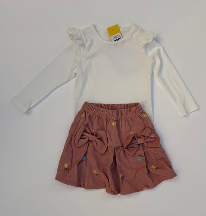 IM full sleeve white top with pink skirt with bow