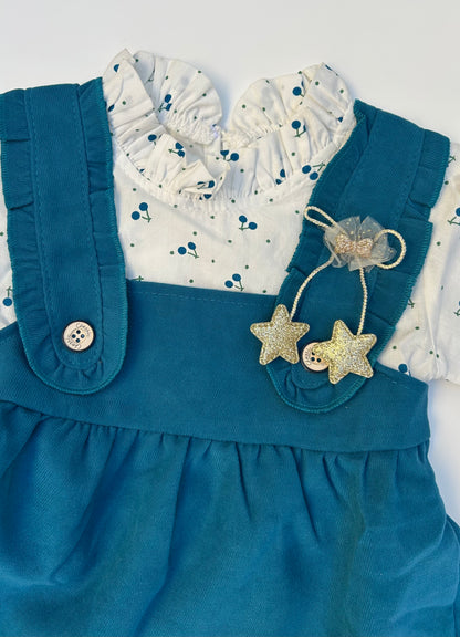 full sleeve white and peacock blue frock