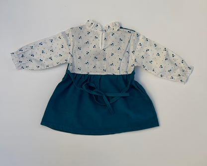 full sleeve white and peacock blue frock